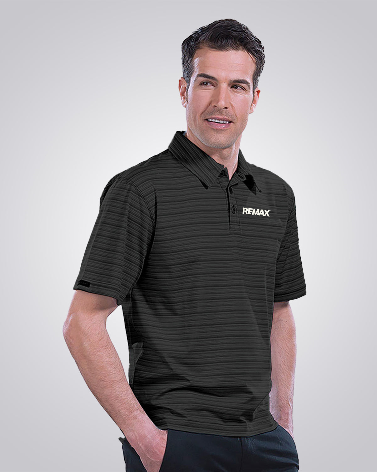 Men's Micro Stripe Princeton Performance Polo (Black) - REMAX Brand Refresh