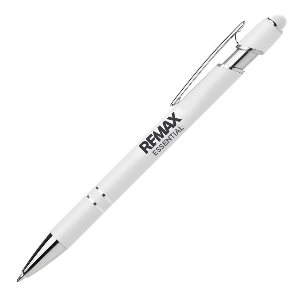 Brand Refresh Ellipse Softy White Barrel Metal Pen W/ Stylus - Personalized