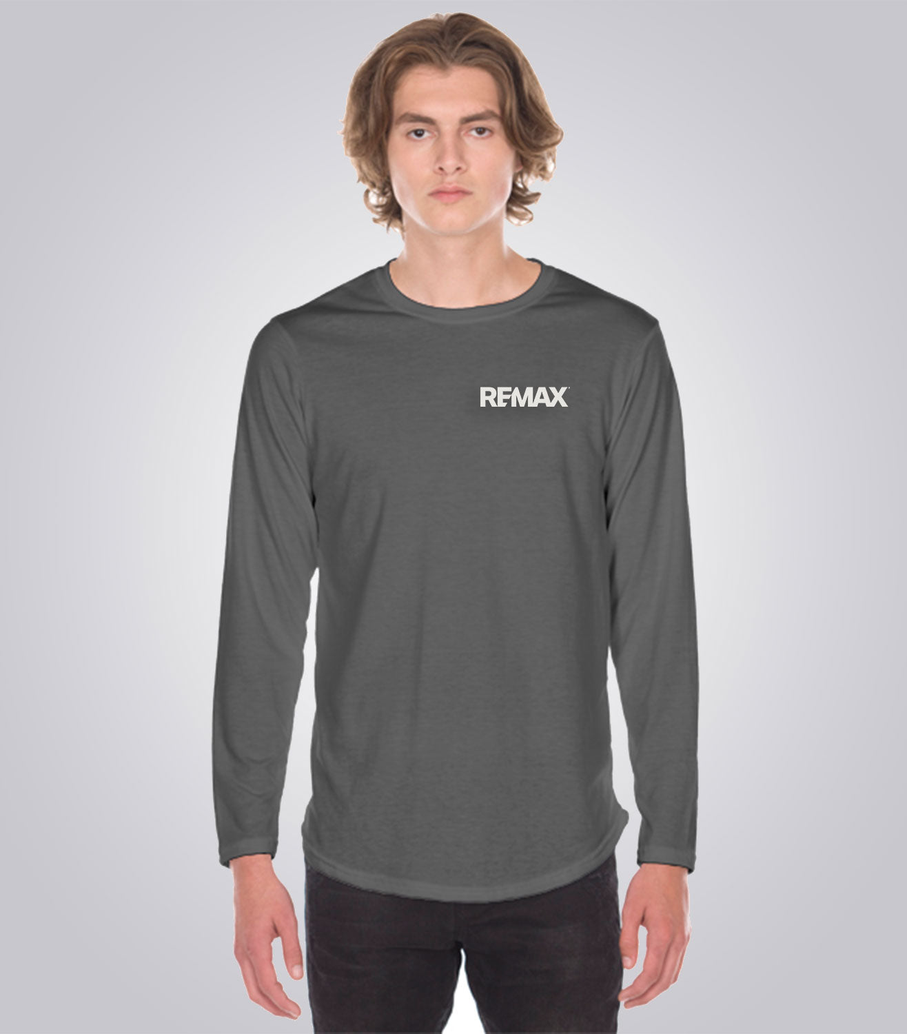 Men's Long Sleeve Scoop Bottom T-Shirt - Brand Refresh - One Color Logo - PRINT