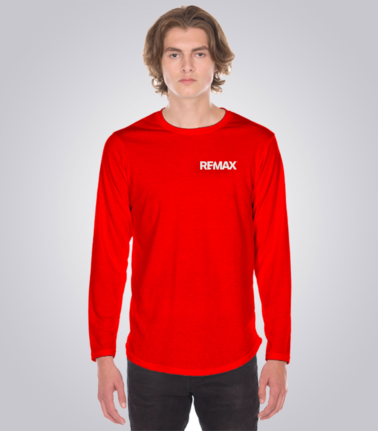 Men's Long Sleeve Scoop Bottom T-Shirt - Brand Refresh - One Color Logo - PRINT