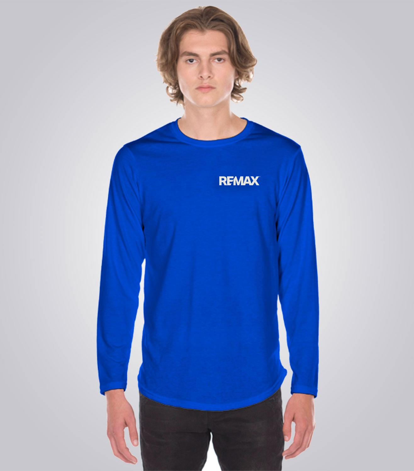 Men's Long Sleeve Scoop Bottom T-Shirt - Brand Refresh - One Color Logo - PRINT