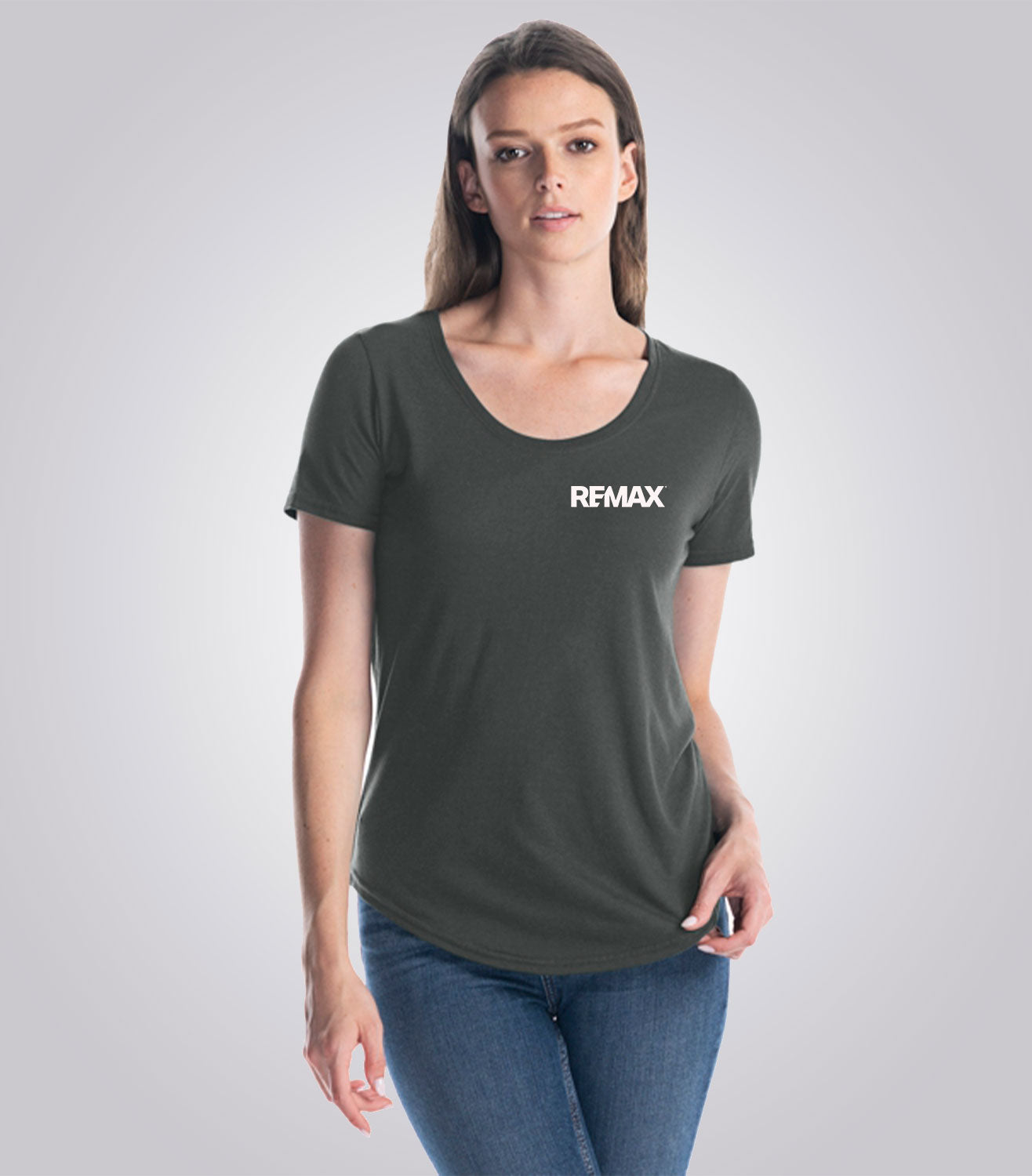 Ladies Bamboo Relaxed Fit Scoop Bottom T-Shirt - Brand Refresh - One Color Logo - PRINT
