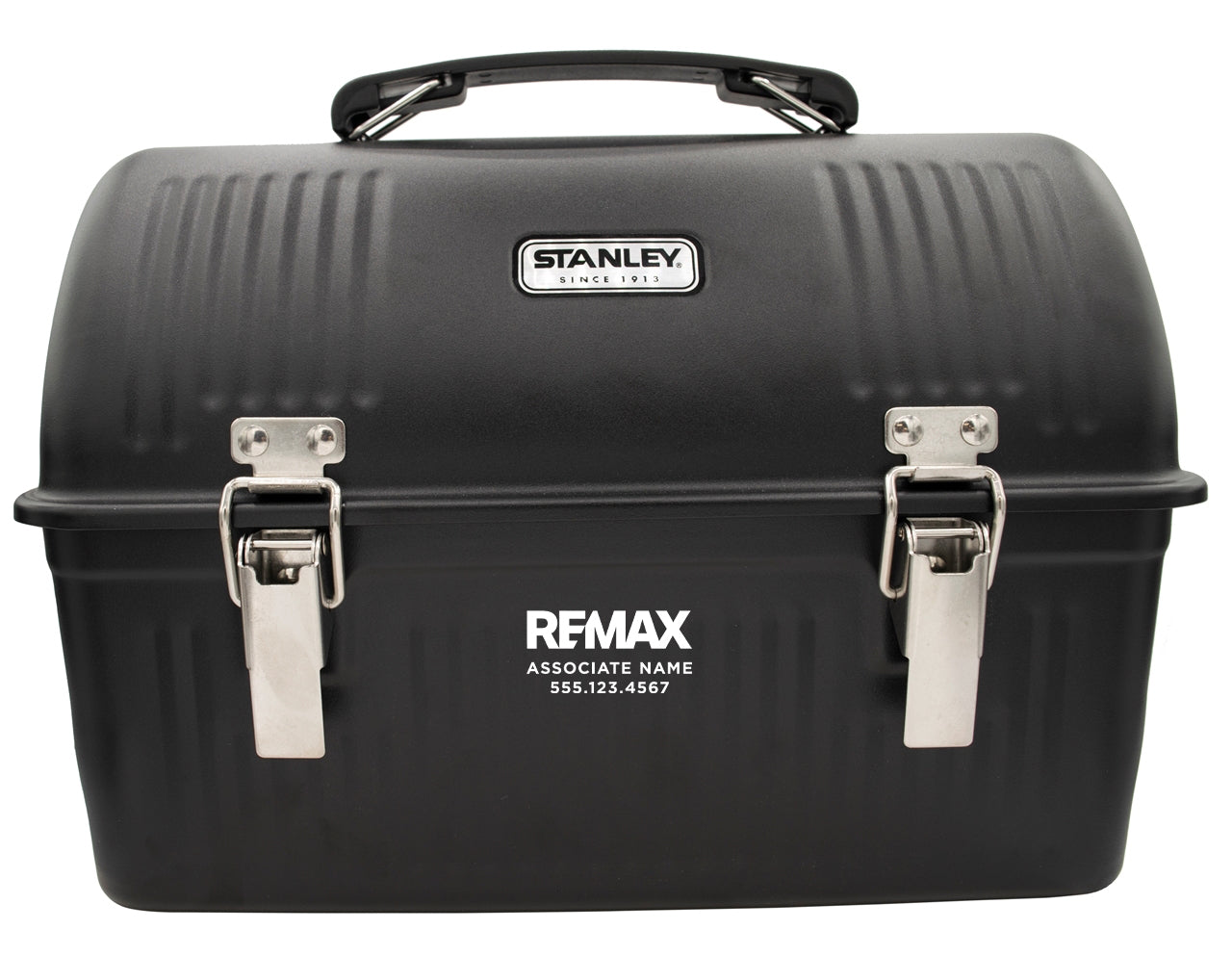 Black toolbox with Stanley and Remax branding on a white background