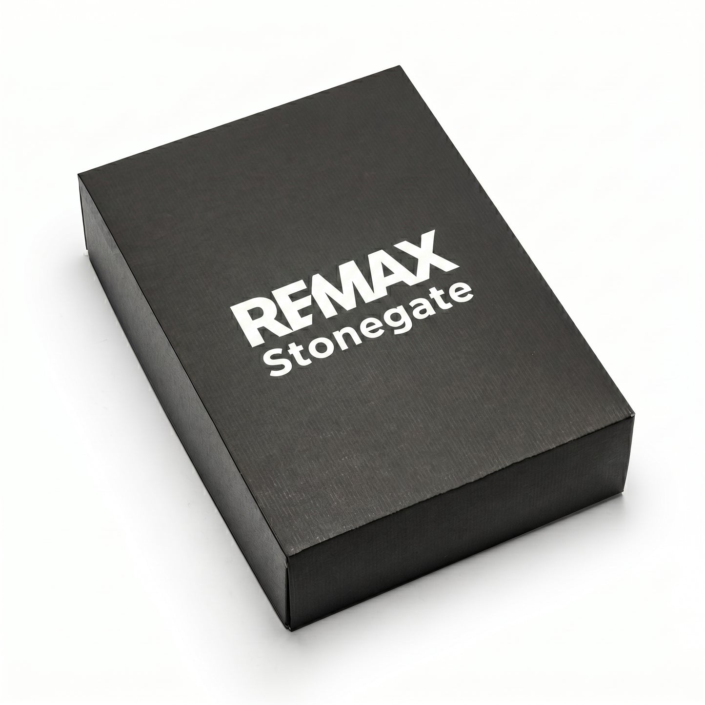 Black box with 'REMAX Stonegate' branding on a white background