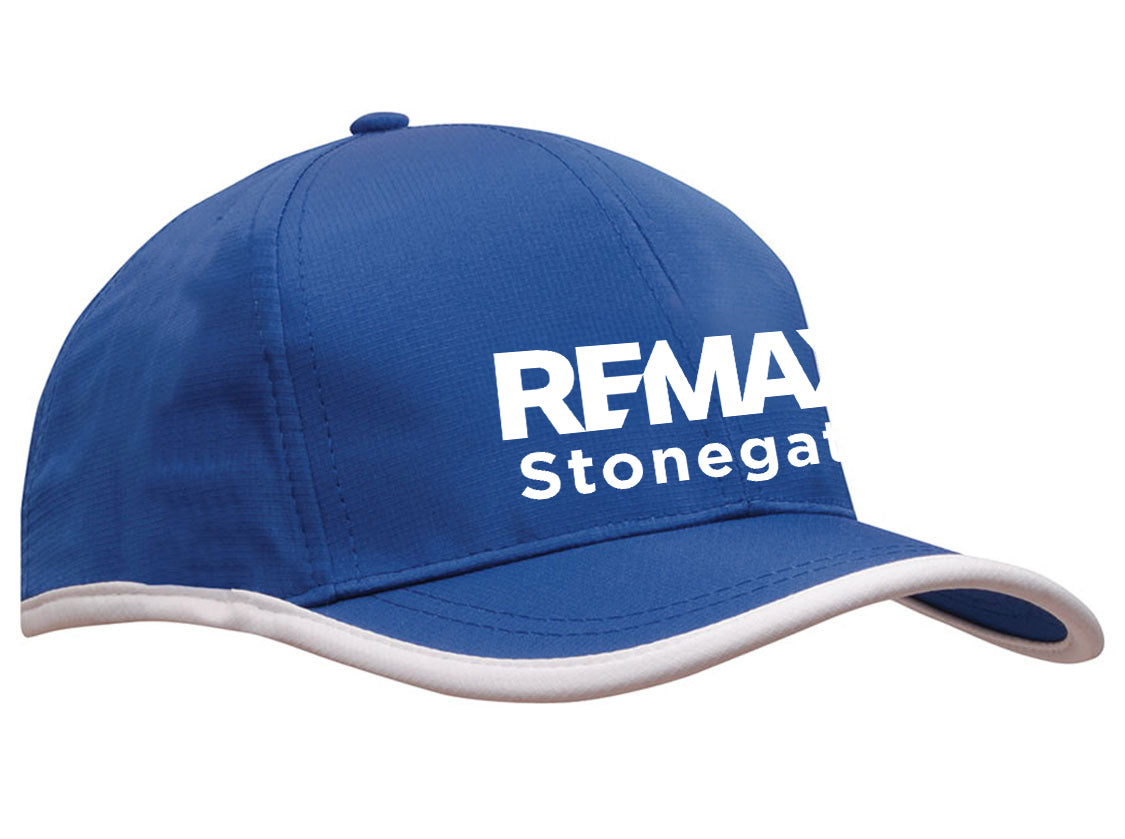 Blue cap with 'REMA Stonegate' text on a white background