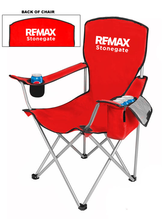 New Design Cool Camping Chair With Side Pocket Cooler - Red - Custom Branded