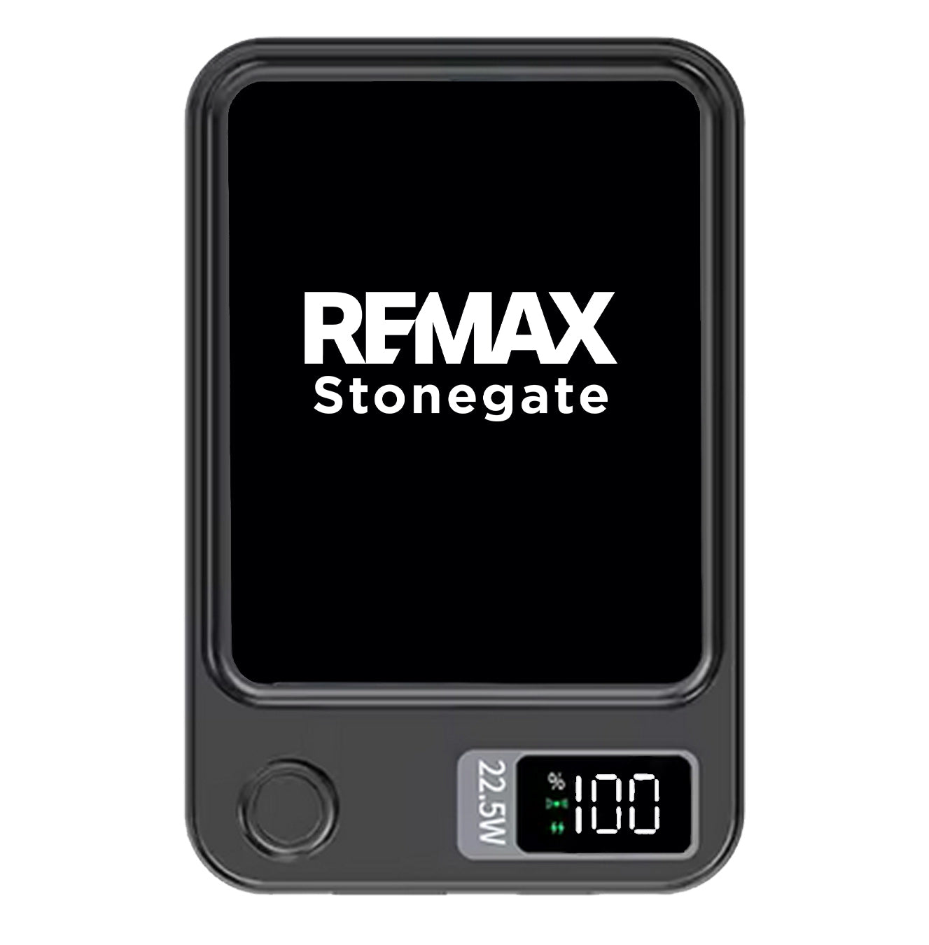 REMAX Stonegate electronic device with a black screen and digital display on a white background