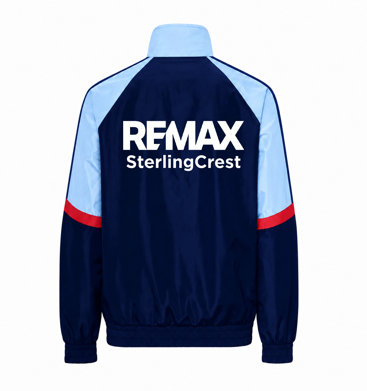 Navy and light blue jacket with REMAX SterlingCrest logo on a white background
