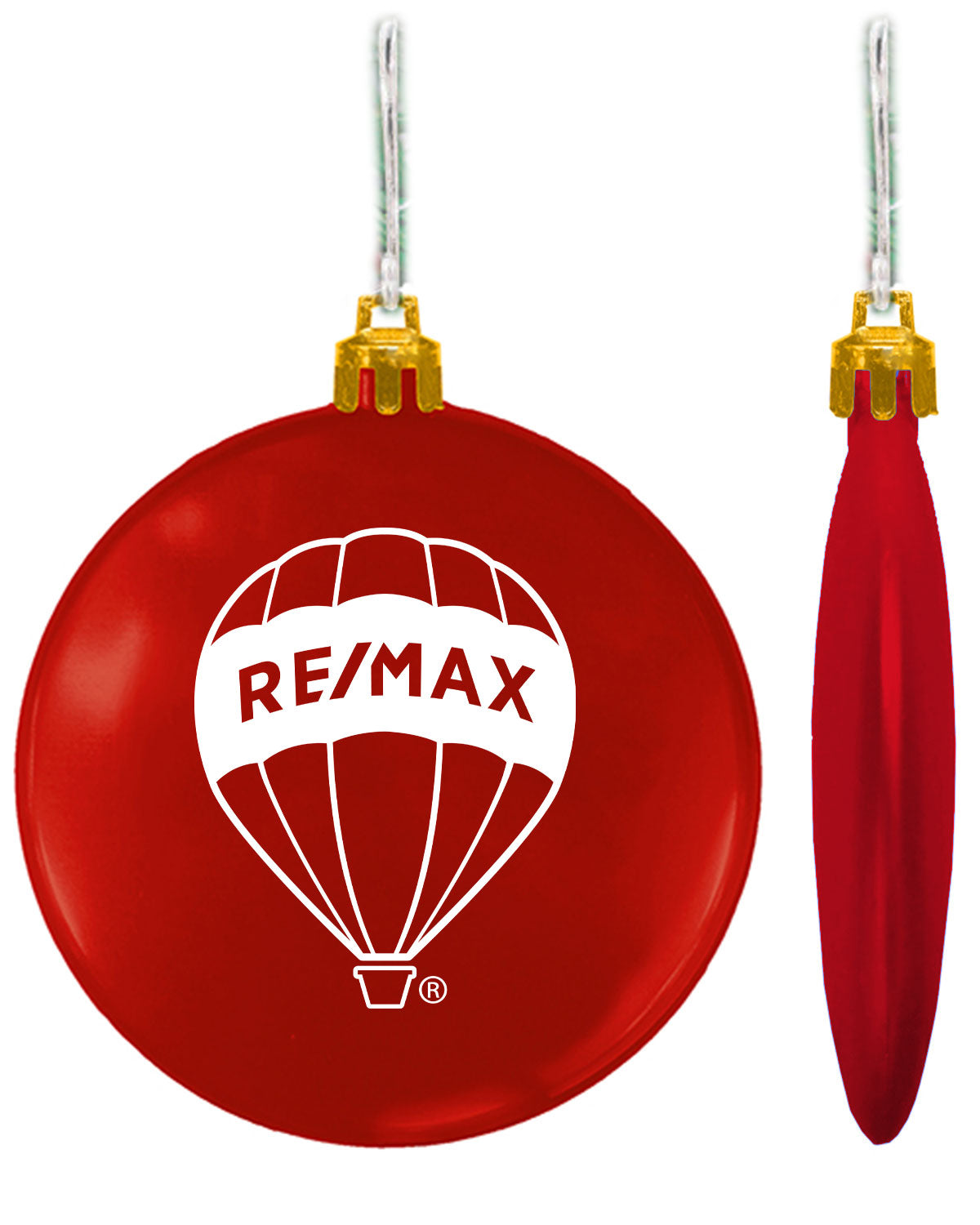 Holiday 3" Red Flat Shatterproof Ornament RE/MAX Balloon Ideas