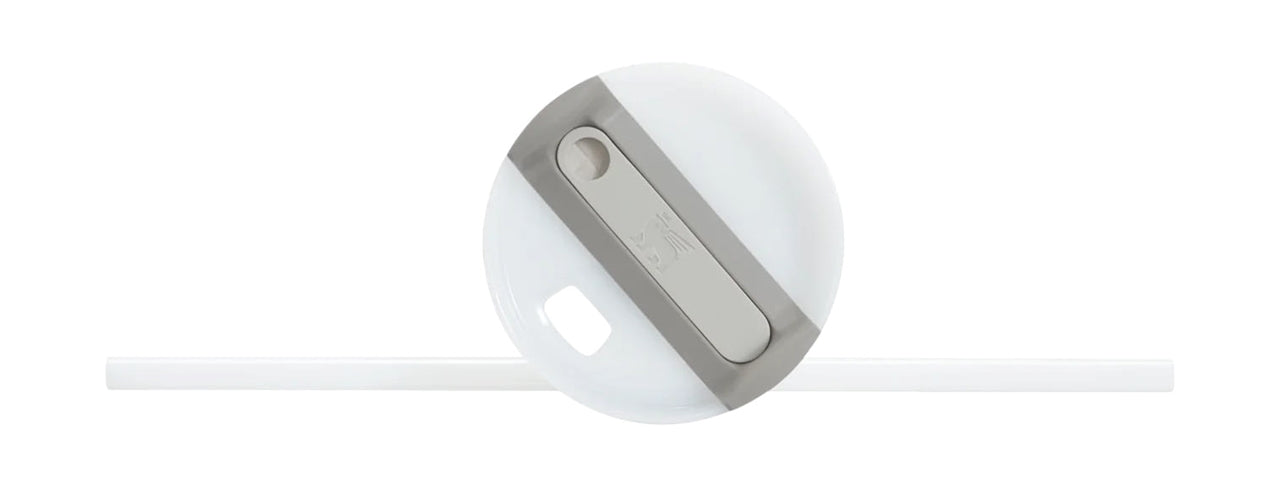 White earbud with a metallic accent on a white background