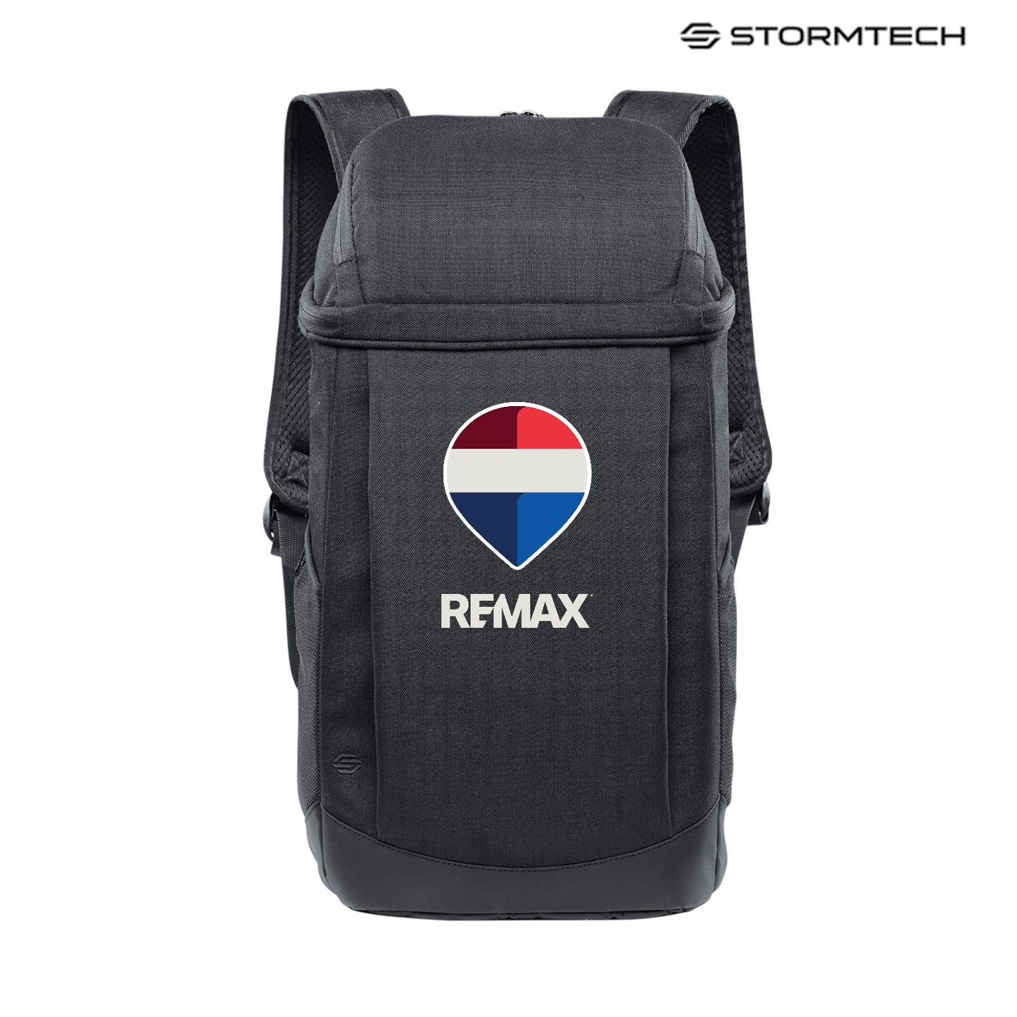 Black backpack with REMAX logo on a white background