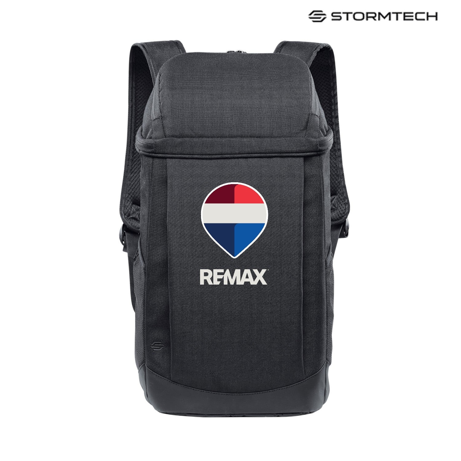 Black backpack with REMAX logo on a white background
