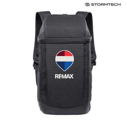 Black backpack with REMAX logo on a white background