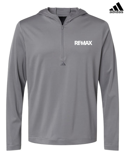 Gray hoodie with Adidas and REMAX logos on a white background