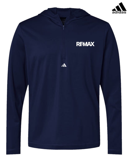 Navy hoodie with REMAX and Adidas logos on a white background