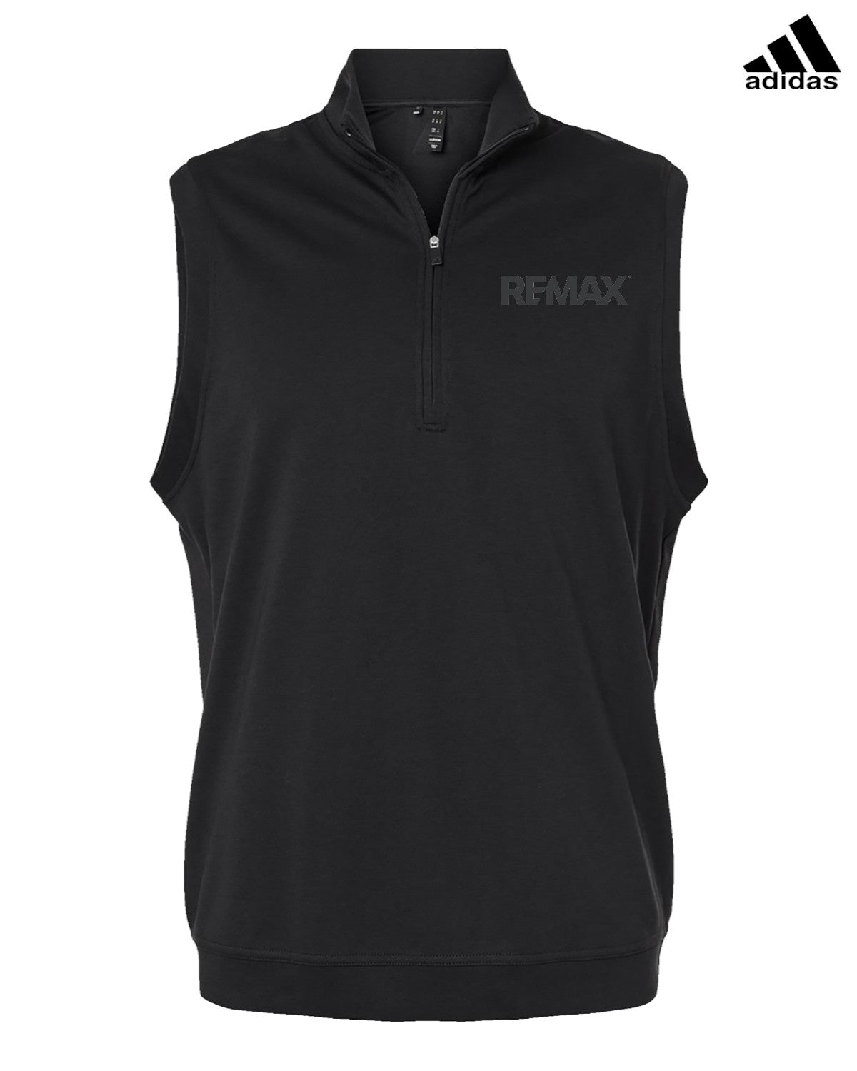 Black sleeveless shirt with Adidas and RE/MAX logos on a white background