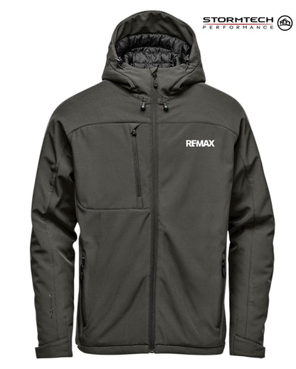 Dark gray jacket with Remax logo on a white background, featuring Stormtech branding.