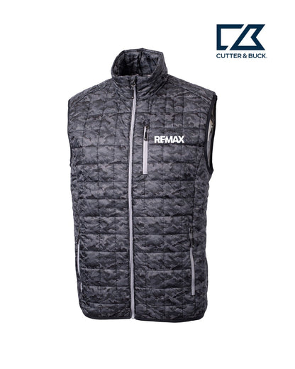 Gray quilted vest with REMAX logo on a white background, featuring the Cutter & Buck logo.