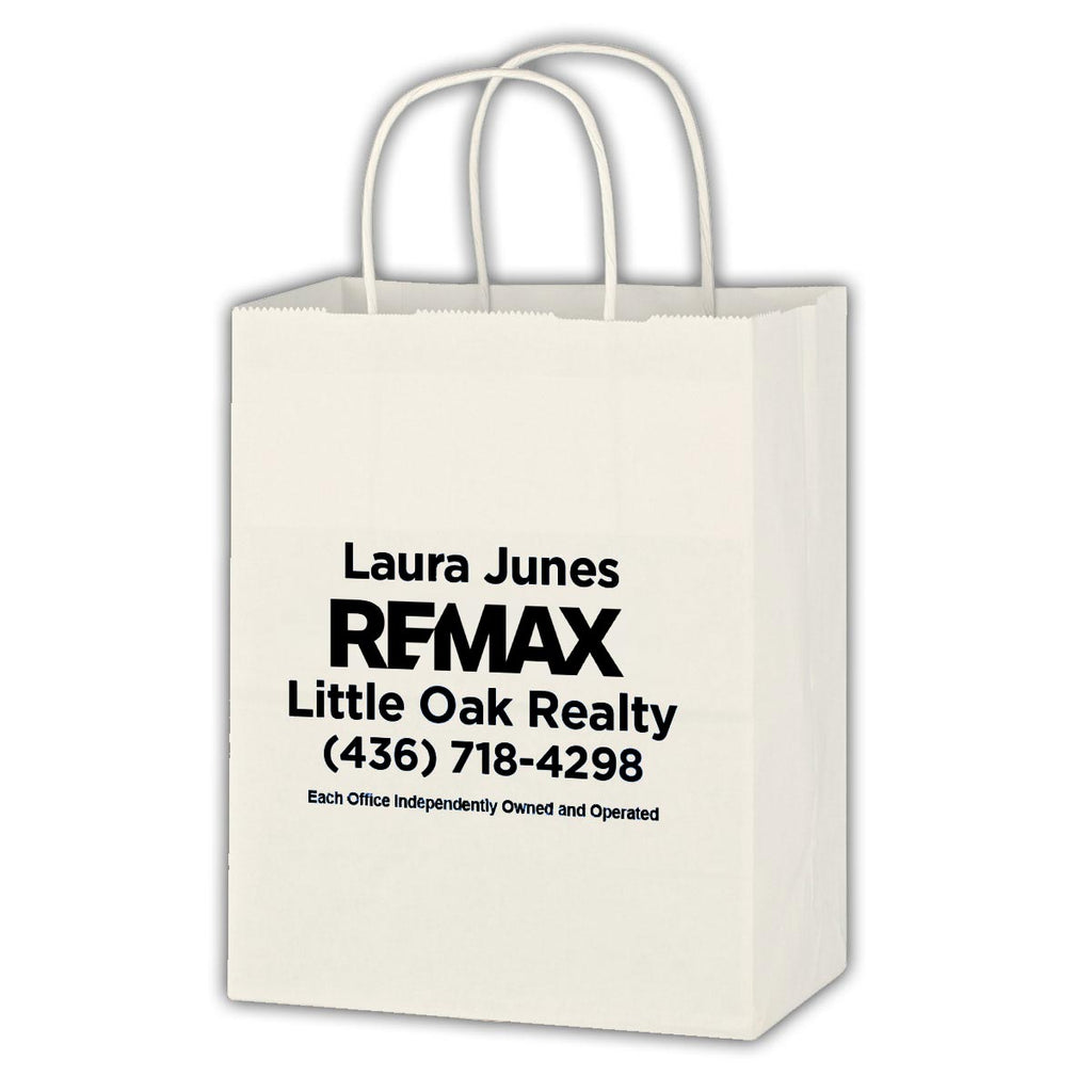 Kraft Paper White Shopping Bag - Custom Branded