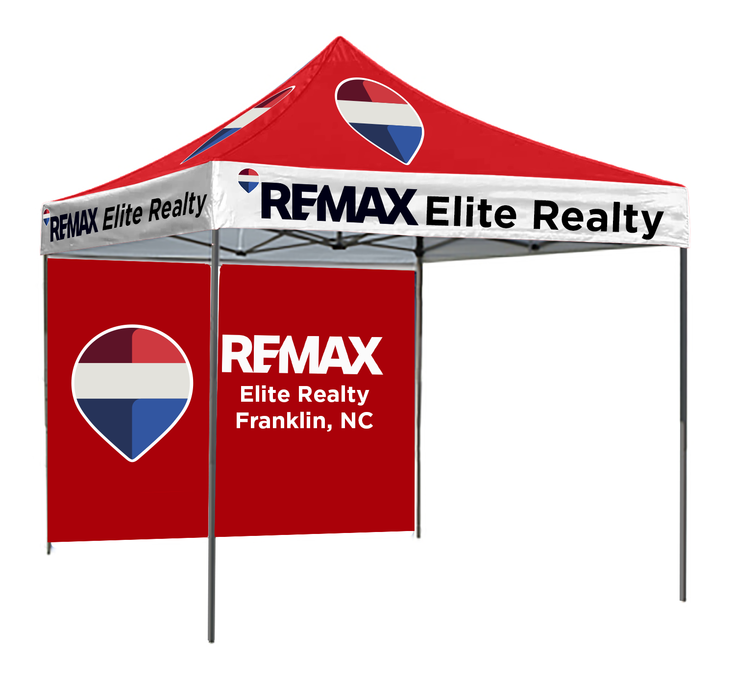 REMAX Elite Realty tent with branding on a white background