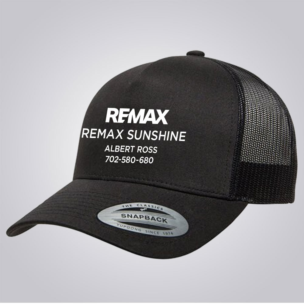 REMAX Brand Refresh- Five Panel Retro Vintage Trucker Cap (Black) - Personalized