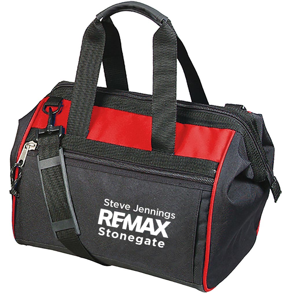 Black and red bag with 'Steve Jennings REMAX Stonegate' branding on a white background