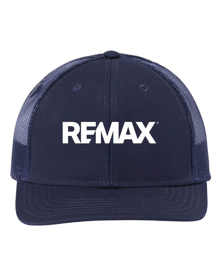 Navy blue cap with white 'REMAX' logo on a white background