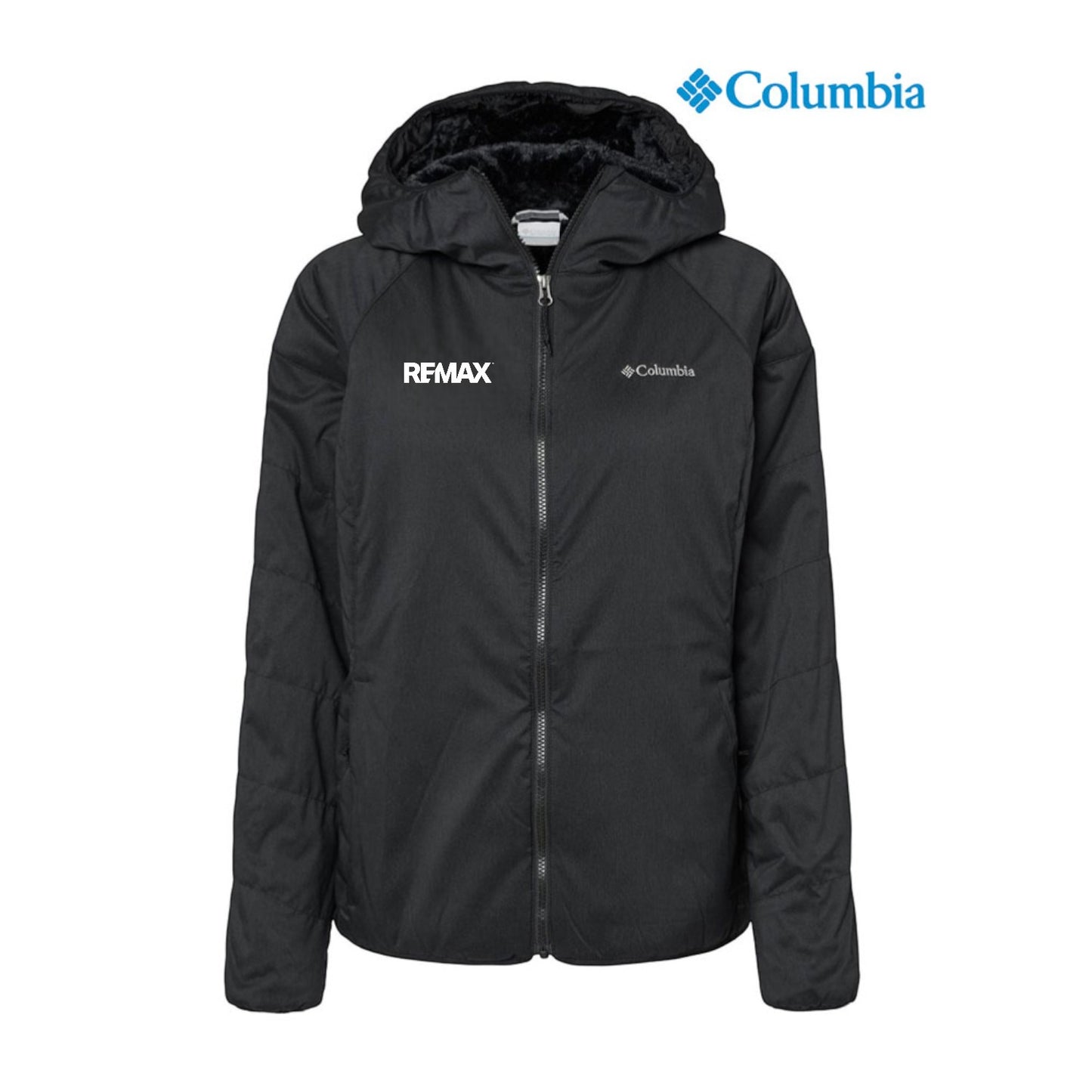 Black jacket with Remax and Columbia logos on a white background