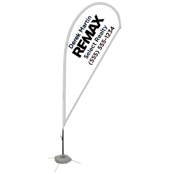 Teardrop flag with REMAX branding on a white background