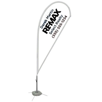 Teardrop flag with REMAX branding on a white background