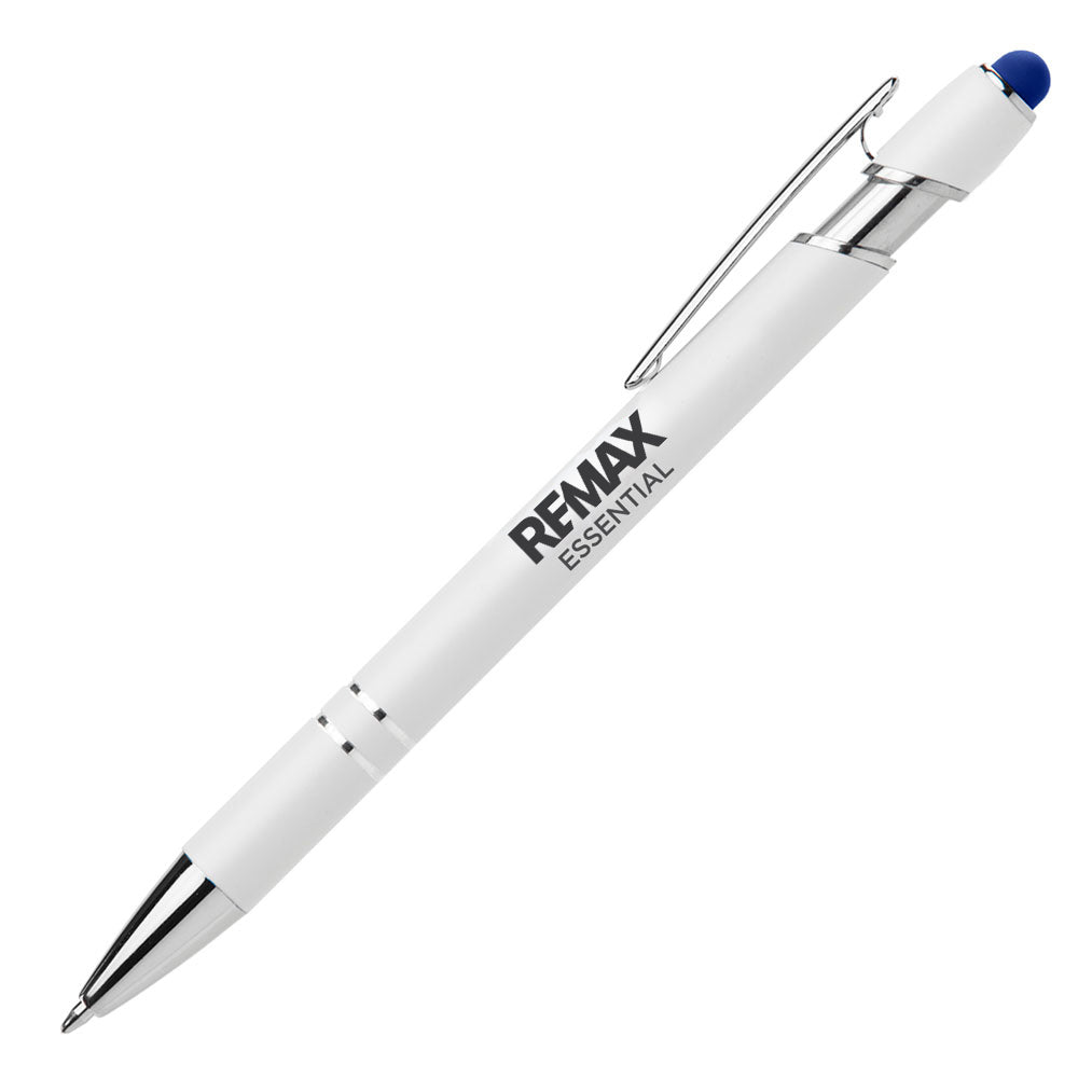 Brand Refresh Ellipse Softy White Barrel Metal Pen W/ Stylus - Personalized