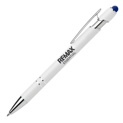 Brand Refresh Ellipse Softy White Barrel Metal Pen W/ Stylus - Personalized
