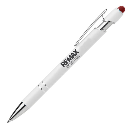 Brand Refresh Ellipse Softy White Barrel Metal Pen W/ Stylus - Personalized