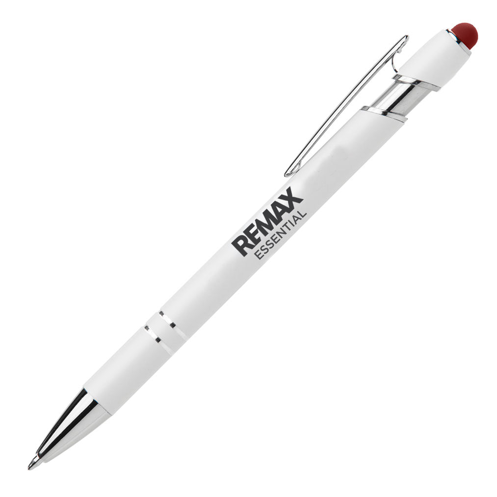 Brand Refresh Ellipse Softy White Barrel Metal Pen W/ Stylus - Personalized