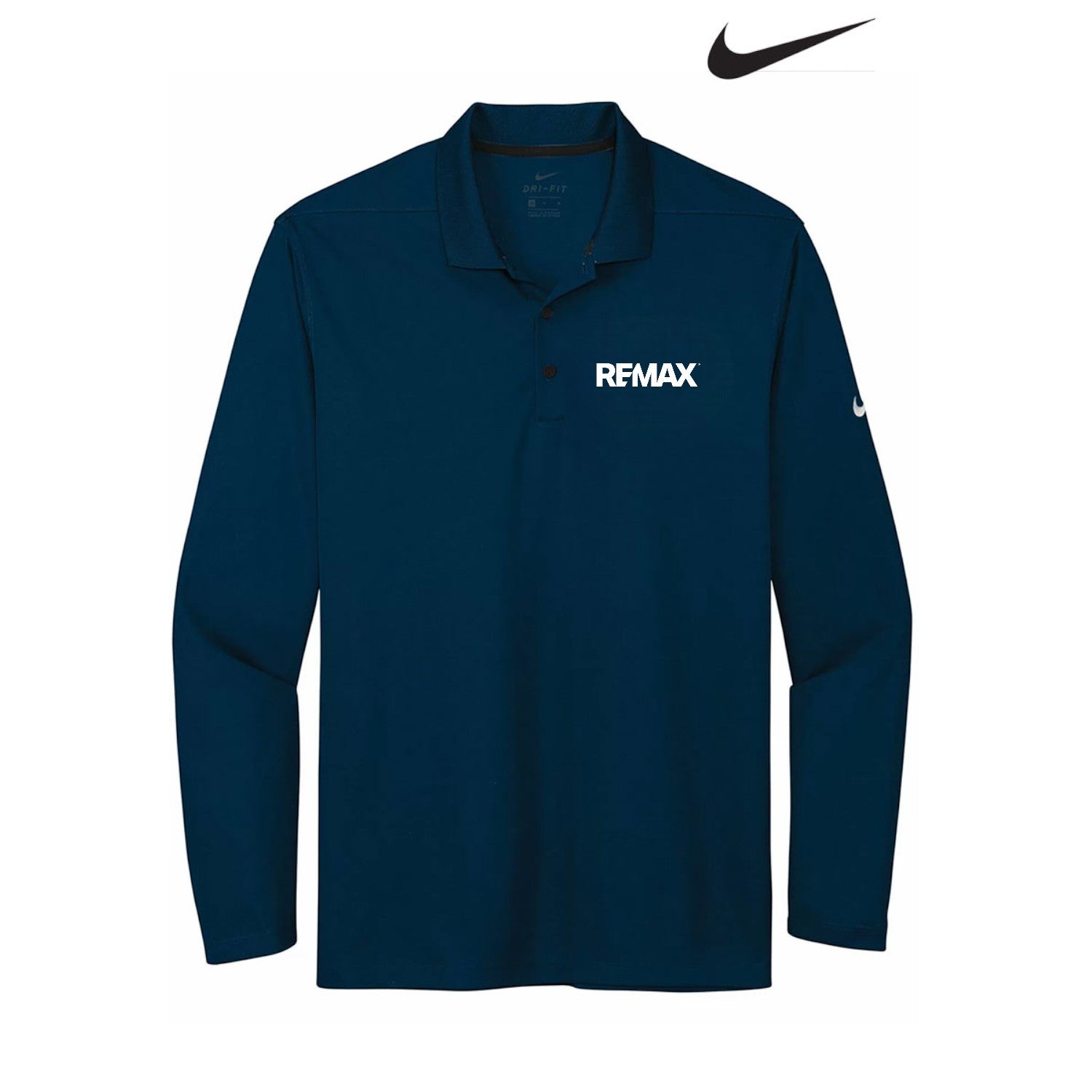 Navy long-sleeve polo shirt with REMAX logo on a white background