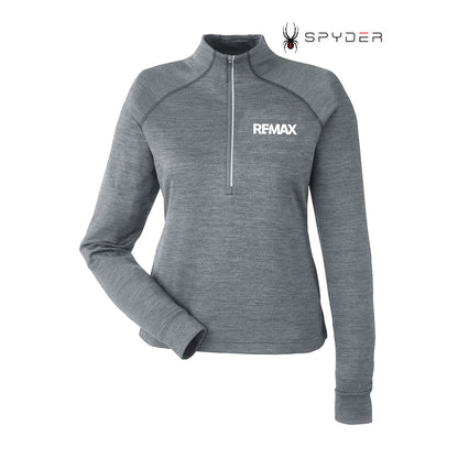 A gray heathered long-sleeve quarter-zip pullover top with 'REMAX' printed in white on the left chest, shown on a plain white background with the Spyder logo in the top right corner.