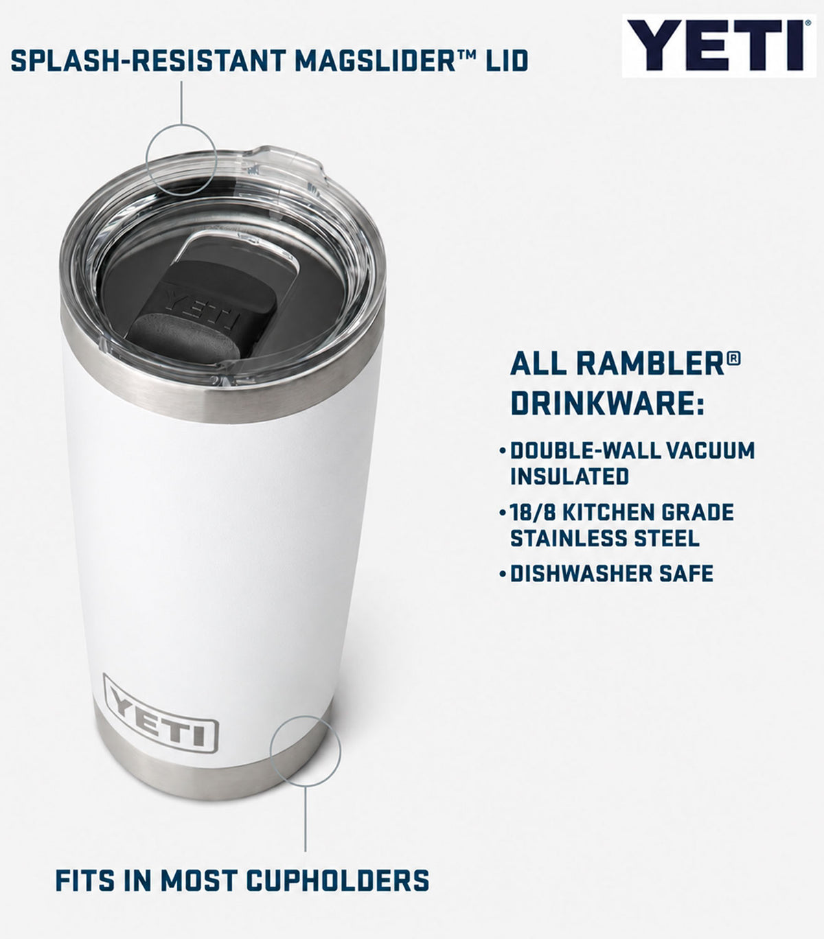 Yeti Rambler 20oz Tumbler With Magslider Lid - Brand Refresh - One Color Logo