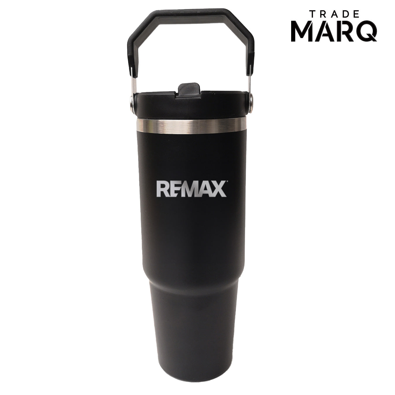 30oz Revive Stainless Steel Tumbler W/Handle & Straw - Black - TRADE MARQ