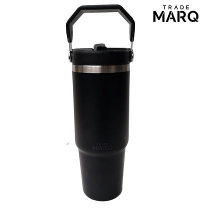 30oz Revive Stainless Steel Tumbler W/Handle & Straw - Black - TRADE MARQ