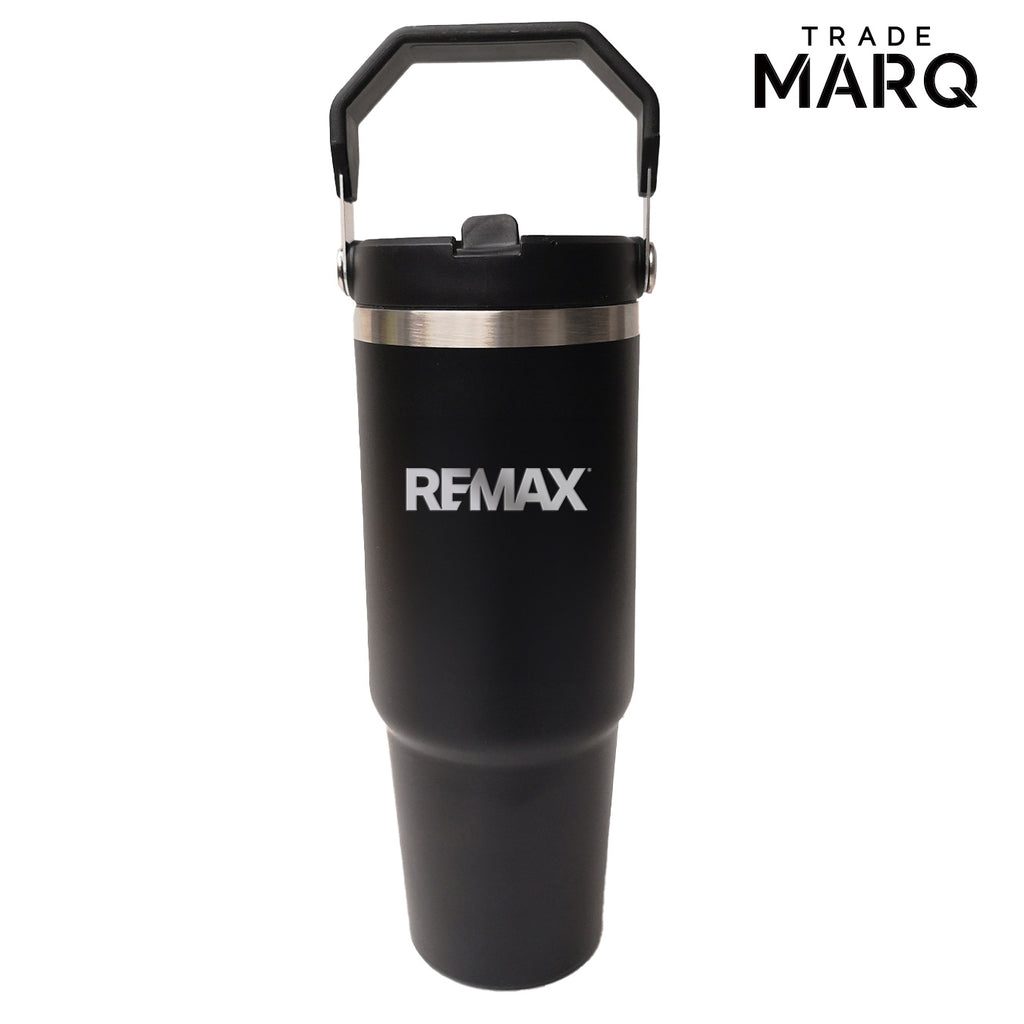 30oz Revive Stainless Steel Tumbler W/Handle & Straw - Black - TRADE MARQ