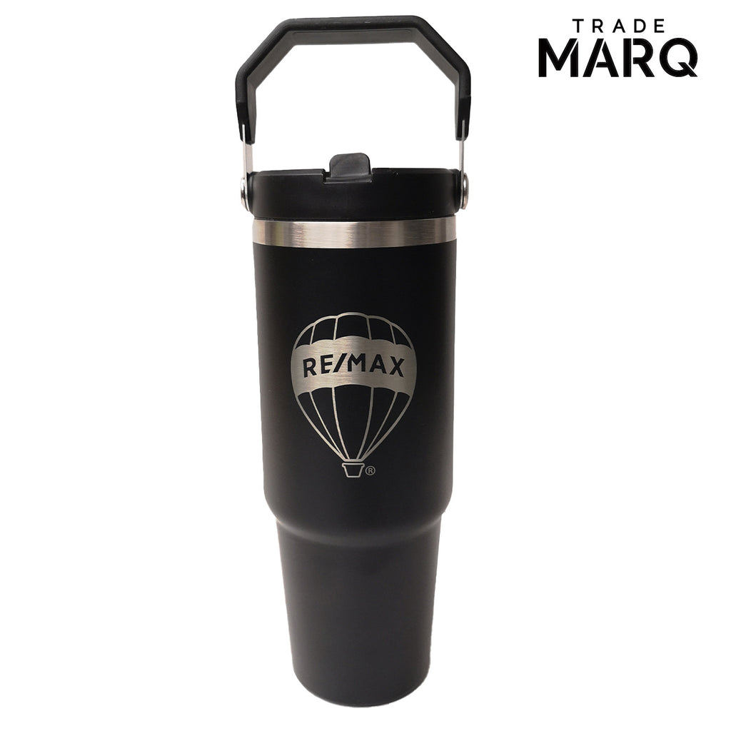 30oz Revive Stainless Steel Tumbler W/Handle & Straw - Black -  TRADE MARQ