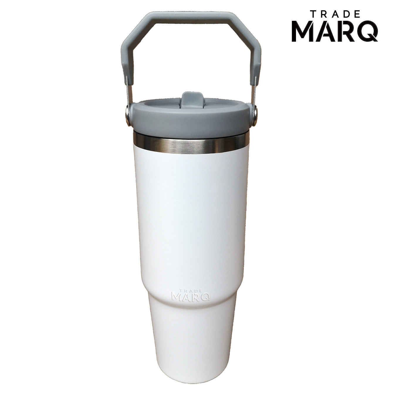 30oz Revive Stainless Steel Tumbler W/Handle & Straw - White - TRADE MARQ