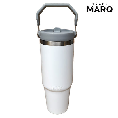 30oz Revive Stainless Steel Tumbler W/Handle & Straw - White - TRADE MARQ