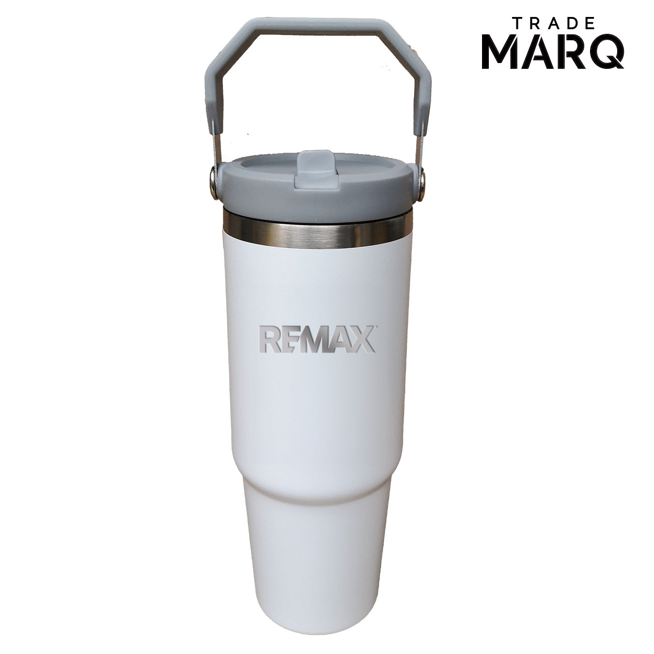 30oz Revive Stainless Steel Tumbler W/Handle & Straw - White - TRADE MARQ