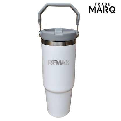 30oz Revive Stainless Steel Tumbler W/Handle & Straw - White - TRADE MARQ