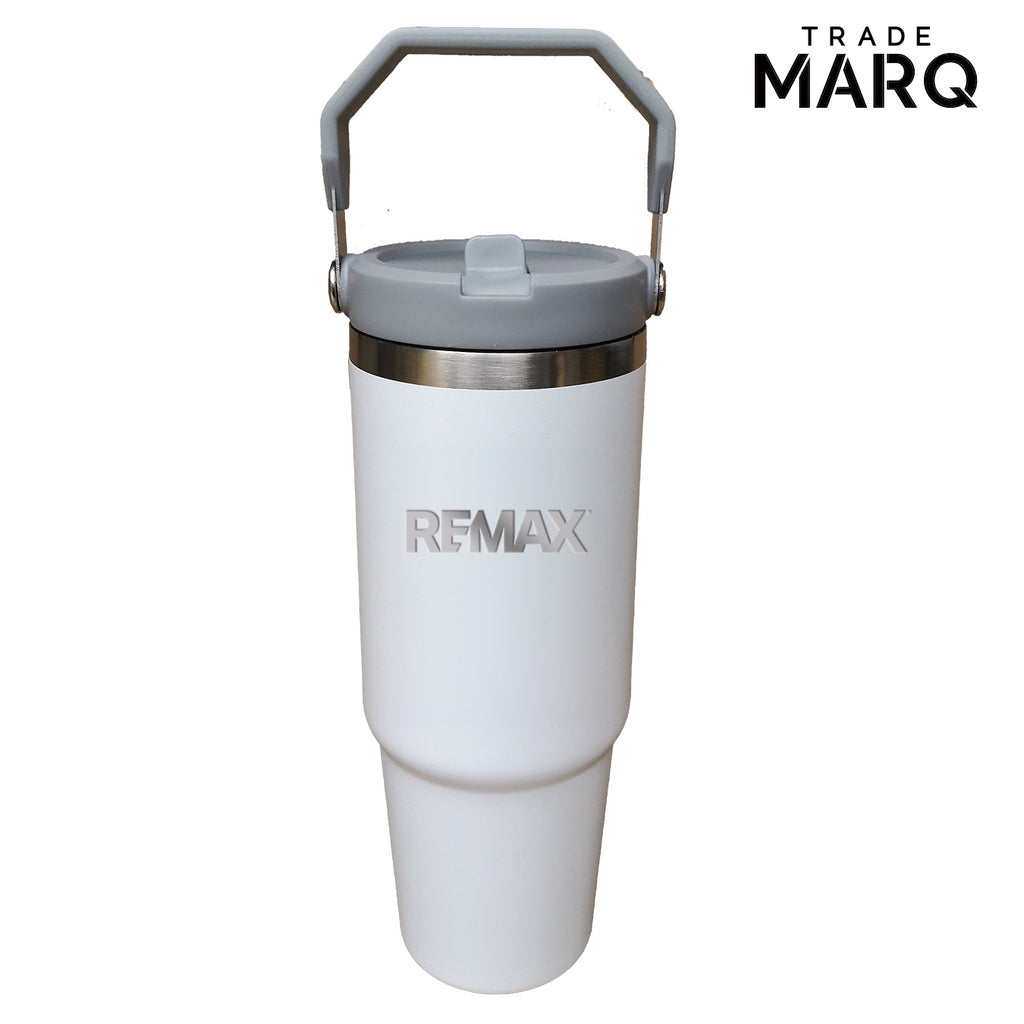 30oz Revive Stainless Steel Tumbler W/Handle & Straw - White - TRADE MARQ