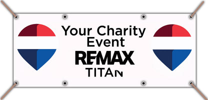 Promotional banner for a charity event with REMAX Titan branding.