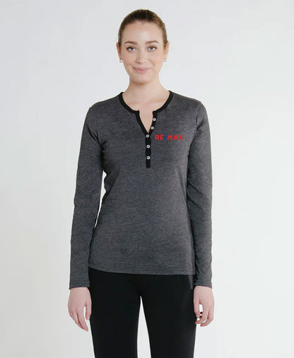 Canadian-Made Women's 9oz Long-Sleeve Henley T-shirt - Embroidered