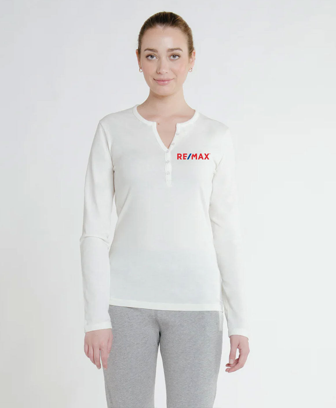 Canadian-Made Women's 9oz Long-Sleeve Henley T-shirt - Embroidered