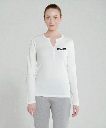 Brand Refresh Canadian-Made Women's 9oz Long-Sleeve Henley T-shirt - Embroidered